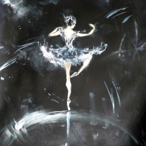 Original painting in acrylic of a ballerina dancing in the darkness.