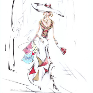 A stylish woman carries multiple shopping bags after a day at the sales.