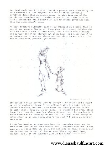 A drawing of a mother and daughter illustrates this story of love and role reversal.