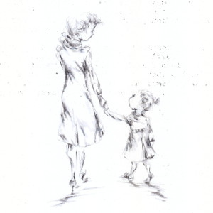 A mother holds her daughter's hand in an illustration for a story about their evolving love.