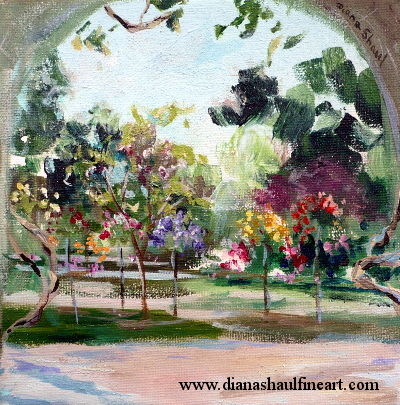 Original painting inspired by the rose garden in London's Holland Park.