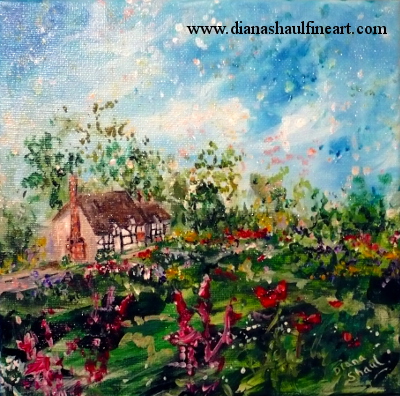 Painting inspired by Anne Hathaway's cottage in Shottery near Stratford-upon-Avon.