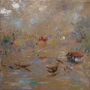Original painting inspired by the boathouse on Hyde Park's Serpentine.