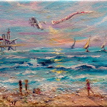 Enjoy the Journey - original painting of a beach scene on canvas in acrylic and mixed media.
