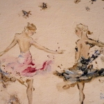 What I Did Next – ballerinas rehearse in this original painting in acrylic and mixed media.
